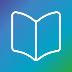 Book icon on blue background